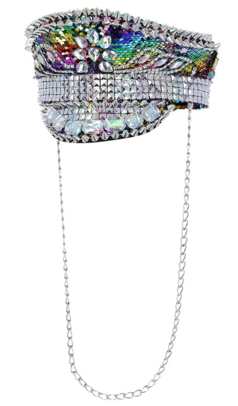 Fever Deluxe Sequin Studded Captains Hat, Rainbow Wholesale
